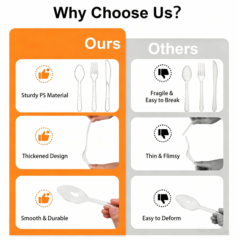 Lamosi 360 Count Extra Heavy Duty Plastic Silverware, Disposable Clear Plastic Utensils Set 150 Forks, 150 Spoons, 60 Knives , BPA-Free, Heat Resistant, Plastic Cutlery Set