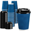 Lamosi 12 oz Paper Cups with Lids,Disposable Insulated to Go Cups,Ripple Double Wall,Grey 100 Count