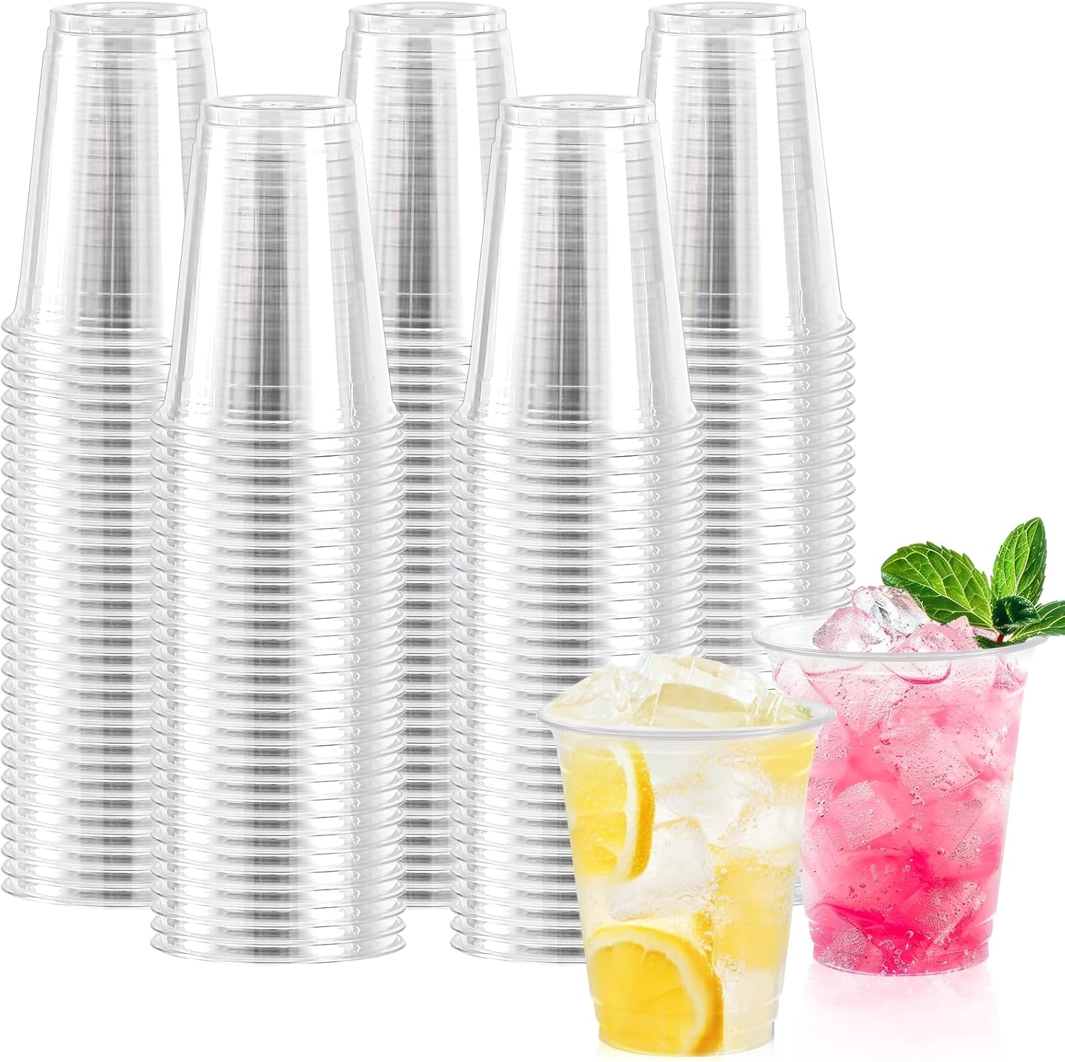 Lamosi Disposable Clear Plastic Cups, 9/12 oz Crystal Cold Cups, PET Food-Grade Material, 100/300 Count