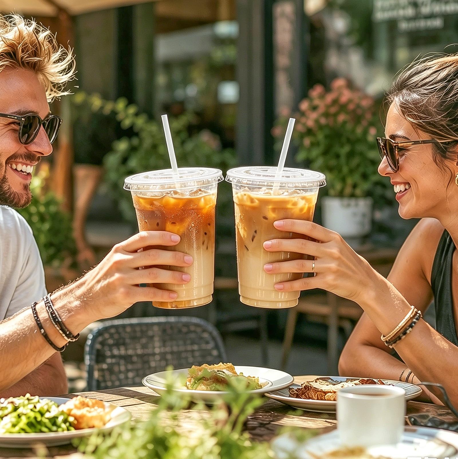 Lamosi 100 Pack 16 /20/24 oz Clear Plastic Cups with Lids and Straws, Disposable Plastic Coffee Cups with Lids for Iced Coffee, PET Food-Grade Material