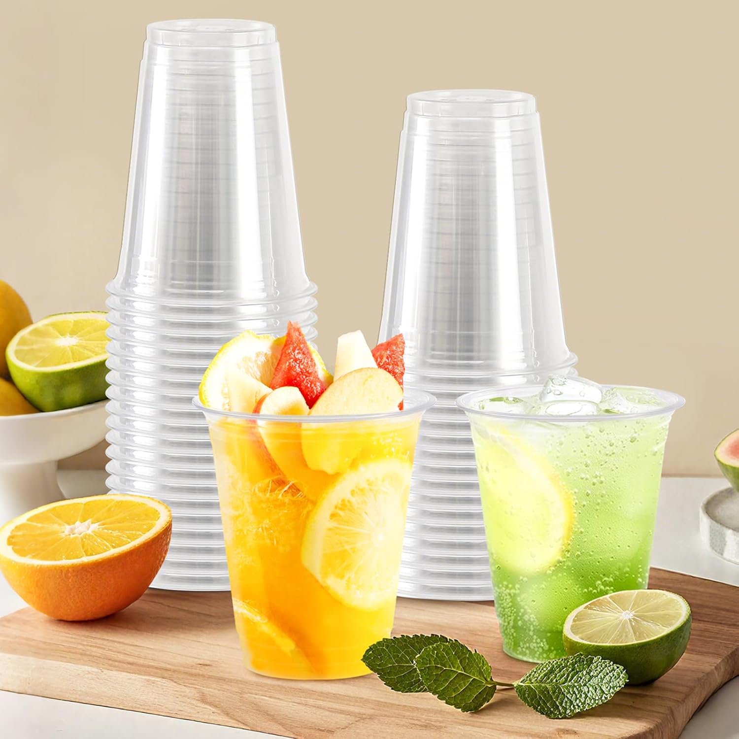 Lamosi Disposable Clear Plastic Cups, 9/12 oz Crystal Cold Cups, PET Food-Grade Material, 100/300 Count