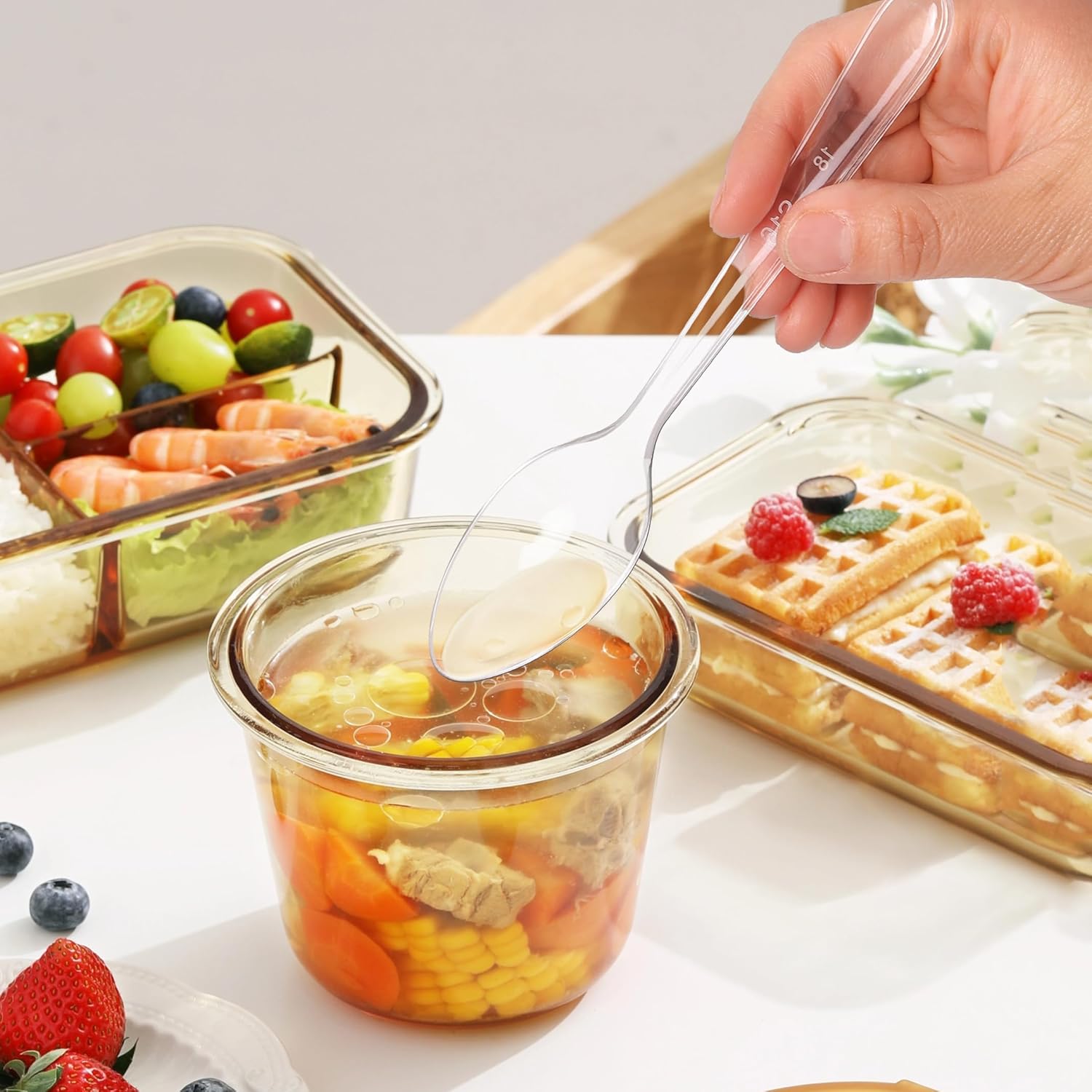 Lamosi 360 Count Clear Plastic Forks and Spoons, 180 Forks, 180 Spoons, Disposable Plastic Silverware BPA-Free, Heat Resistant for Wedding Party Supplies