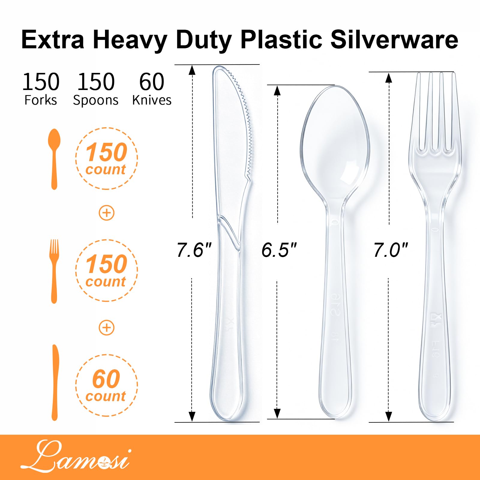 Lamosi 360 Count Clear Plastic Forks and Spoons, 180 Forks, 180 Spoons, Disposable Plastic Silverware BPA-Free, Heat Resistant for Wedding Party Supplies