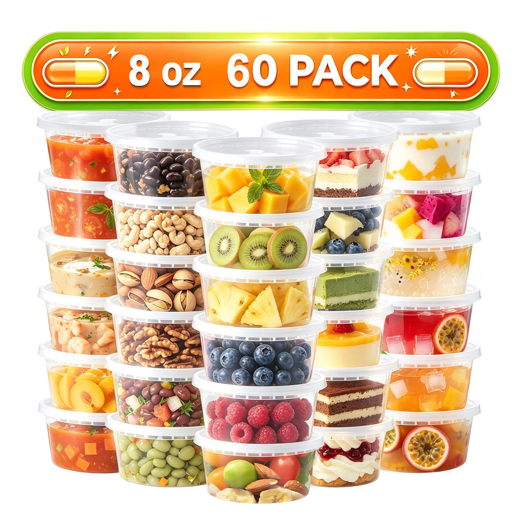 Lamosi 60 Sets 8/16/24/32 oz Plastic Deli Food Containers With Lids, Leak-Proof & BPA Free Airtight Stackable Takeout Plastic Food Storage Containers