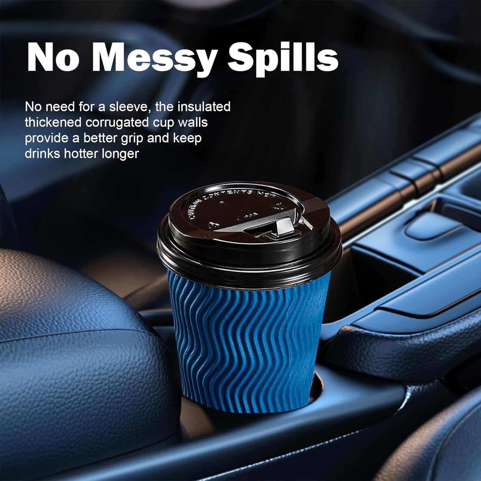 Lamosi 12 oz Paper Cups with Lids,Disposable Insulated to Go Cups,Ripple Double Wall,Grey 100 Count
