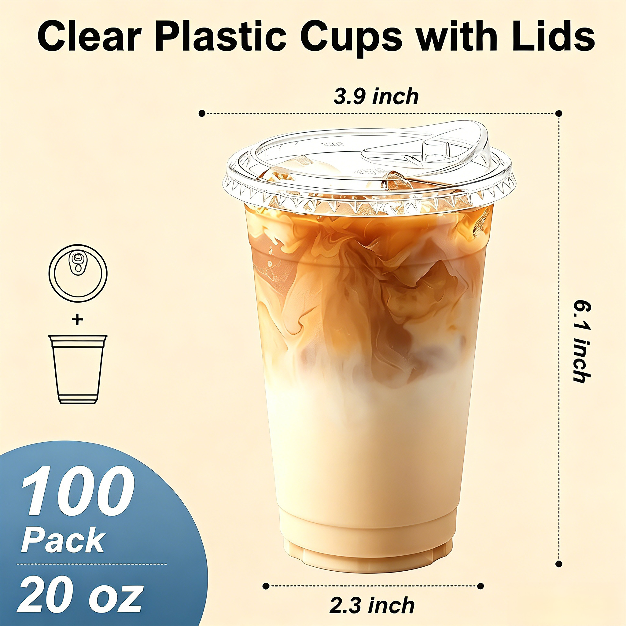 Lamosi 16/20/24oz Plastic Cups with Lids Disposable Clear Smooth Cups, 100 Count