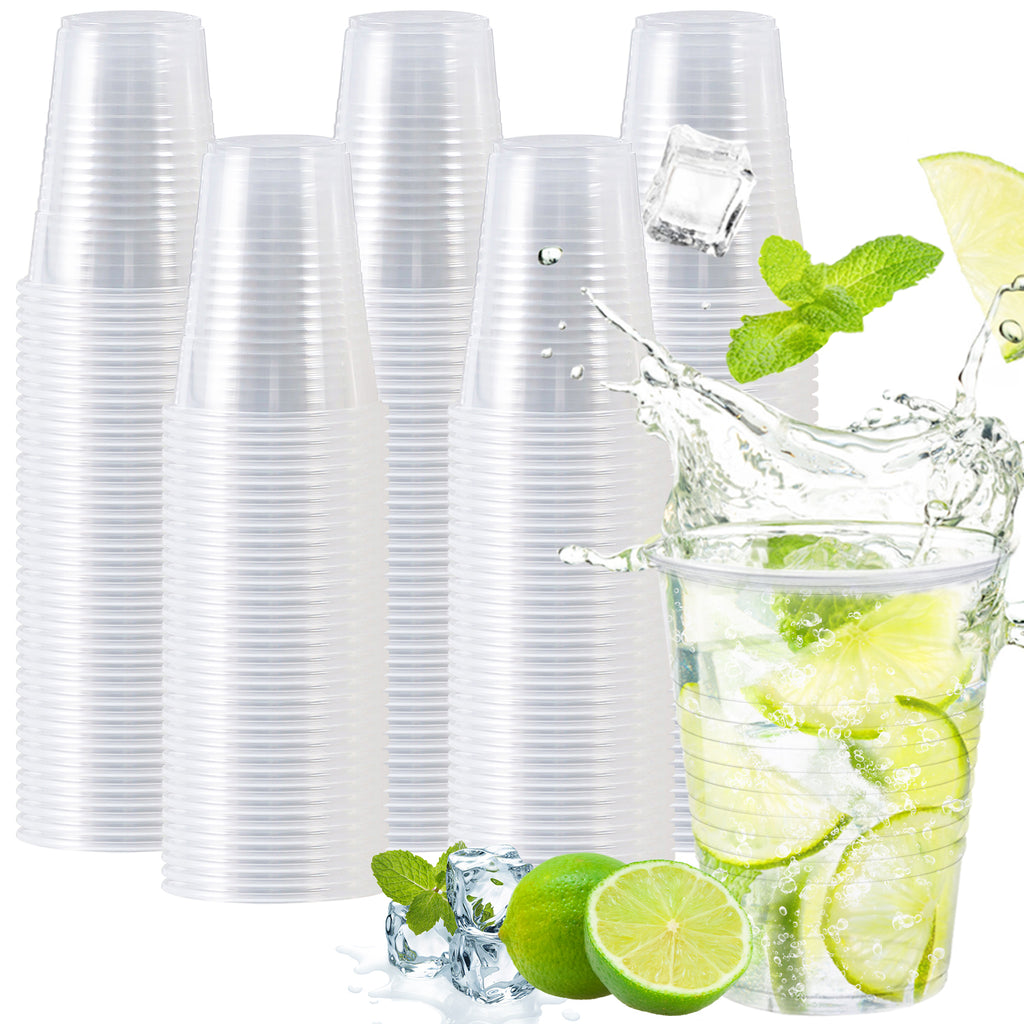 Lamosi 5//7/9/12 oz Clear Plastic Cups Disposable Crysta Cold Drinking Cup, 300/500/600 Pack