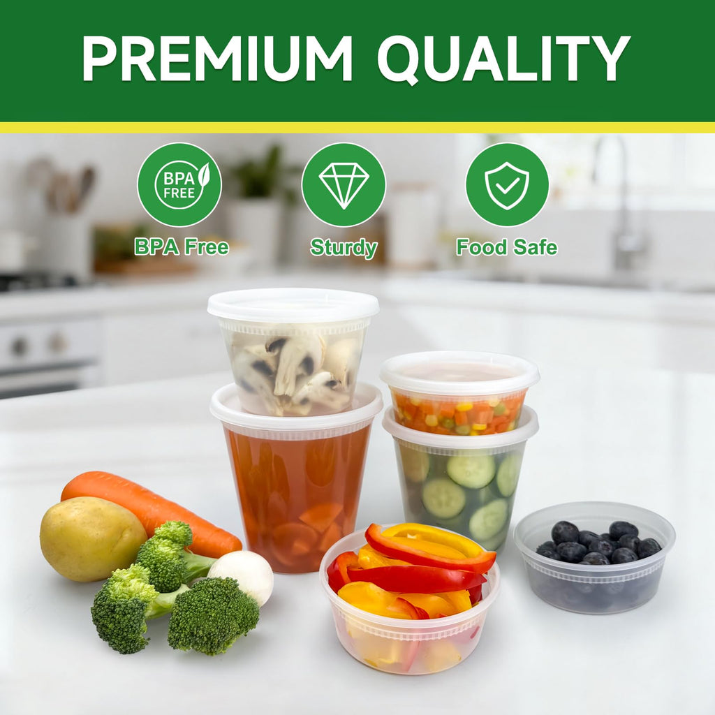 Lamosi 60 Sets 8/16/24/32 oz Plastic Deli Food Containers With Lids, Leak-Proof & BPA Free Airtight Stackable Takeout Plastic Food Storage Containers