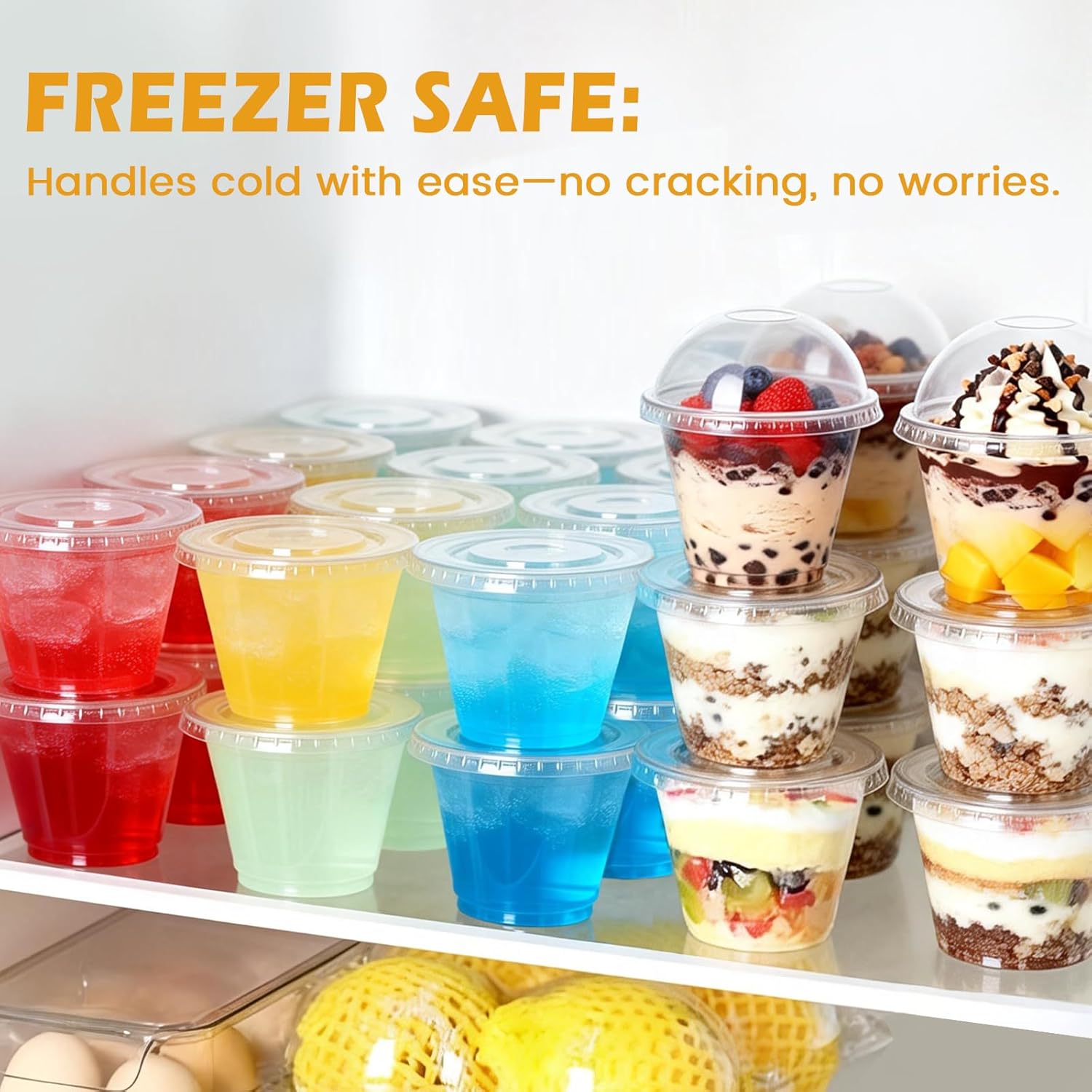 Lamosi 50/200 Pack 9oz Clear Plastic Cups with Dome Lids, Disposable Dessert Cups with Lids, Dessert Cups for Pudding